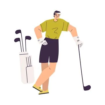 Man Character Golf Playing Training with Golf Club Vector Illustration Stock Illustration