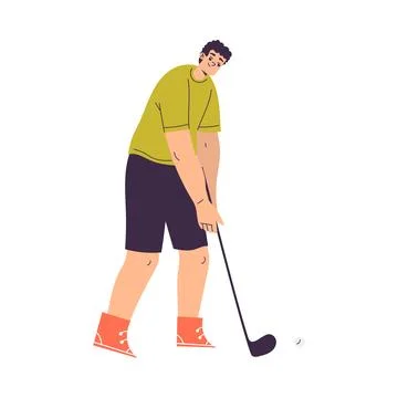 Man Character Golf Playing Training with Golf Club Vector Illustration Stock Illustration