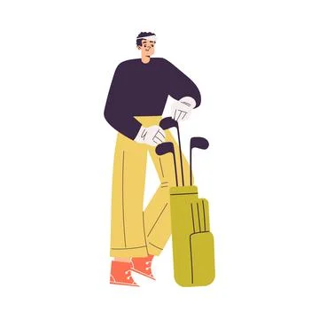 Man Character Golf Playing Training with Golf Club Vector Illustration Stock Illustration