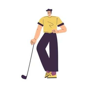Man Character Golf Playing Training with Golf Club Vector Illustration Stock Illustration