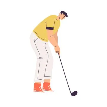 Man Character Golf Playing Training with Golf Club Vector Illustration Stock Illustration
