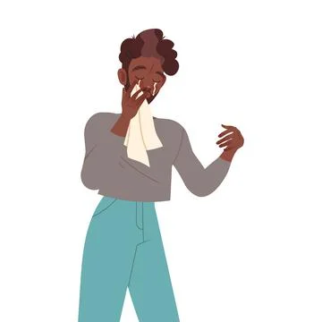 Man Character with Handkerchief Crying, Weeping and Sobbing from Sorrow and Stock Illustration