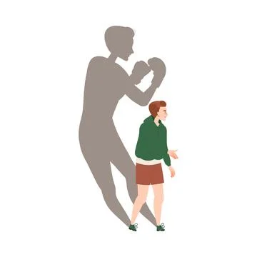 Man Character Handshaking with His Shadow Boxing Behind Having Connection with Stock Illustration
