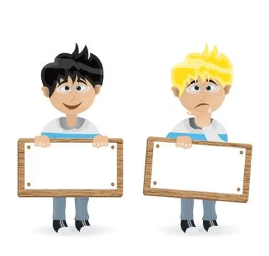 Man character holding text board Stock Illustration