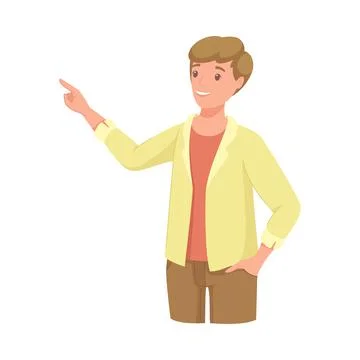 Man Character Indicating Something Pointing with Index Finger as Hand Gesture Illustrazione stock