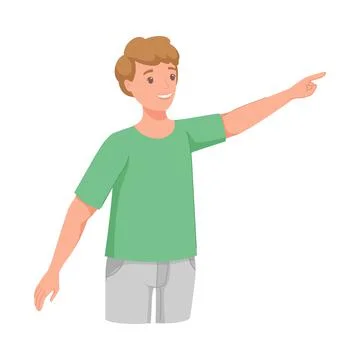 Man Character Indicating Something Pointing with Index Finger as Hand Gesture Illustrazione stock