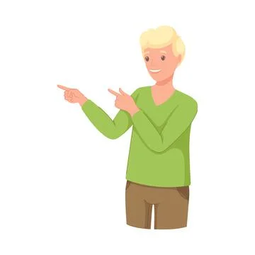Man Character Indicating Something Pointing with Index Finger as Hand Gesture Illustrazione stock