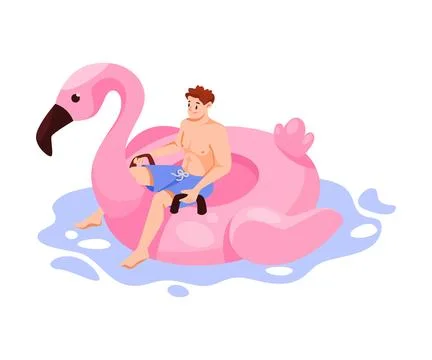 Man Character on Inflatable Rubber Ring or Circle Vector Illustration Stock Illustration
