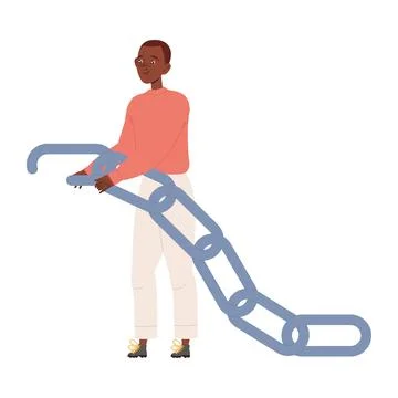 Man Character Joining Chain Part Having Connection with Somebody in Social Stock Illustration