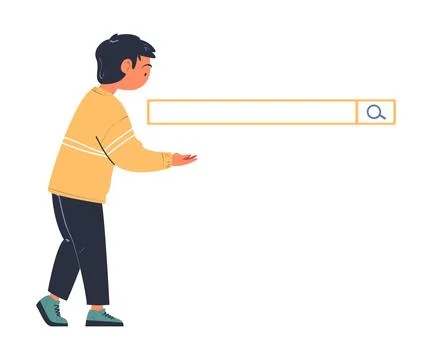Man Character Looking for Information in Search Field Bar Vector Illustration Stock Illustration