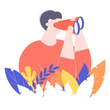 Man character looking through binoculars Ilustração Stock