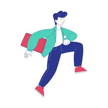 Man Character Moving Forward Achieving Goal Vector Illustration Stock Illustration