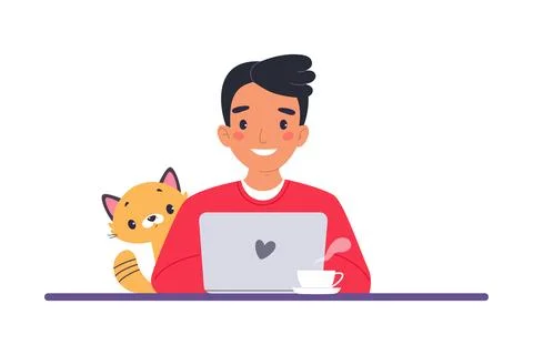 Man Character Online Have Distant Network Meeting and Communication Vector Stock Illustration