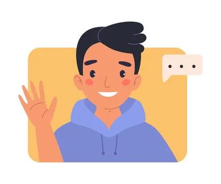 Man Character Online Have Distant Network Meeting and Communication Vector Stock Illustration