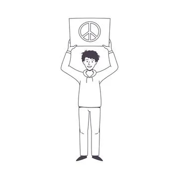 Man Character Partaking in Demonstration for Peace with Placard Vector Stock Illustration