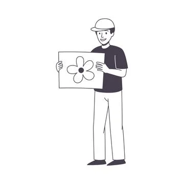 Man Character Partaking in Demonstration with Placard with Flower Vector Stock Illustration