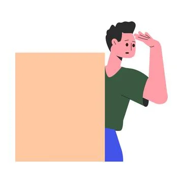 Man Character Peeking Out Shape and Looking Vector Illustration Stockillustratie