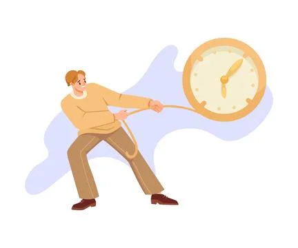Man Character Pulling Clock Dial with Rope Vector Illustration Stockillustratie