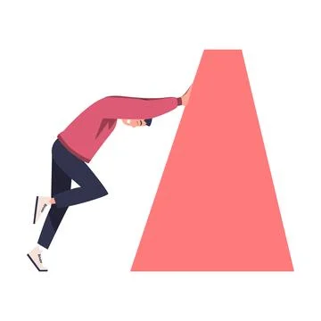 Man Character Pushing Figure and Big Shape Vector Illustration Stock Illustration