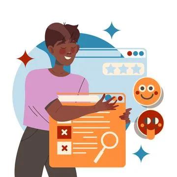 Man Character with Search Box Working with Information Analyzing and Browsing Stock Illustration