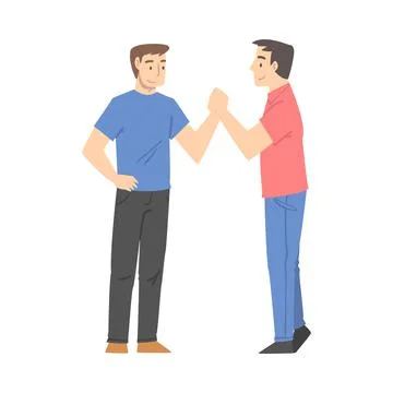 Man Character Shaking Hand as Brief Greeting or Parting Tradition Vector Illustrazione stock