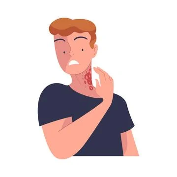 Man Character with Skin Problem Suffering Scratching Itching Neck Vector Stock Illustration
