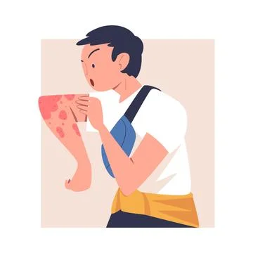 Man Character with Skin Problem Suffering Scratching Itching Elbow Vector Stock Illustration