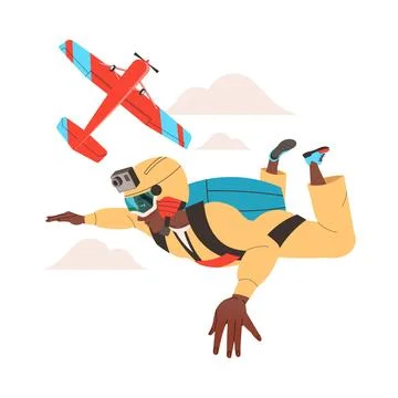 Man Character Skydiving Falling Down with Parachute Vector Illustration 스톡 일러스트