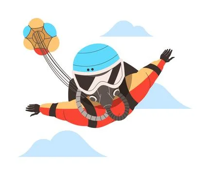 Man Character Skydiving Falling Down with Parachute Vector Illustration Stock Illustration