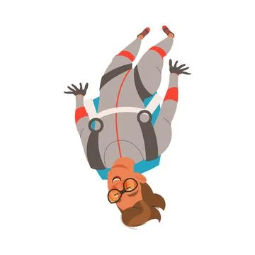 Man Character Skydiving Falling Down with Parachute Vector Illustration Stock Illustration