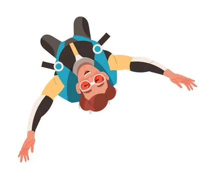 Man Character Skydiving Falling Down with Parachute Vector Illustration Illustrazione stock