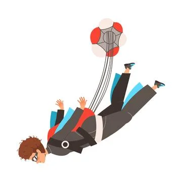 Man Character Skydiving Falling Down with Parachute Vector Illustration Stock Illustration