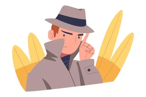 Man Character Spying, Observing and Sneaking in Hat and Coat Looking and Peeping Illustrazione stock