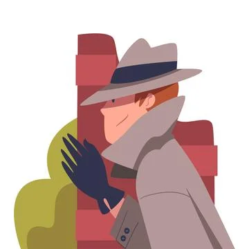 Man Character Spying, Observing and Sneaking in Hat and Coat Looking and Peeping Illustrazione stock