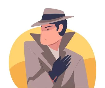 Man Character Spying, Observing and Sneaking in Hat and Coat Looking and Peeping Illustrazione stock