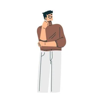 Man Character Stand and Thinking Solving Task Vector Illustration Stock Illustration