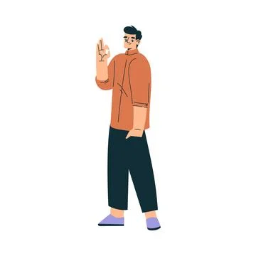Man Character Stand Showing Ok Hand Gesture Vector Illustration Stock Illustration