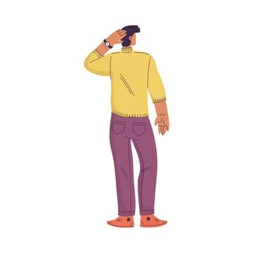 Man Character Standing from Behind Back View Vector Illustration Stock Illustration
