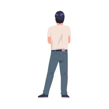 Man Character Standing with Folded Arms Back View Vector Illustration Stock Illustration