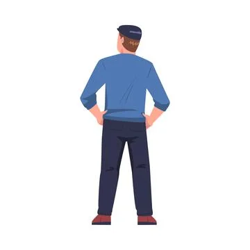 Man Character Standing with Hands on Hips Back View Vector Illustration Stock Illustration