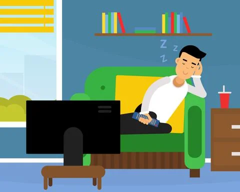 Man Character Taking Nap Sitting in Armchair Leaning Against His Hand Vector Stock Illustration