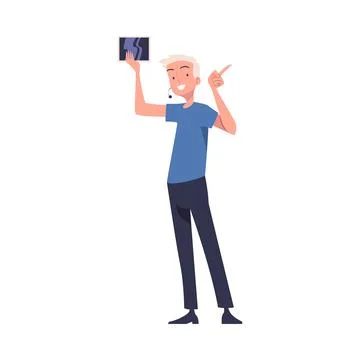 Man Character Talking about New Tablet Standing and Speaking Vector Illustration Stock Illustration