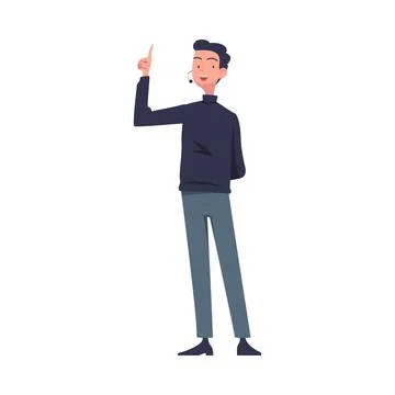 Man Character Talking about Something Standing and Speaking Vector Illustration Illustrazione stock