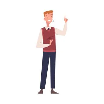 Man Character Talking about Something Standing and Speaking Vector Illustration Stock Illustration