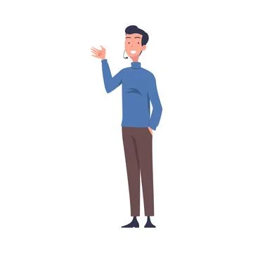 Man Character Talking about Something Standing and Speaking Vector Illustration Stock Illustration