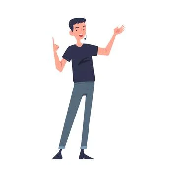 Man Character Talking about Something Standing and Speaking Vector Illustration Stock Illustration