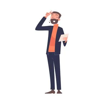 Man Character Talking about Something Standing and Speaking Vector Illustration Illustrazione stock