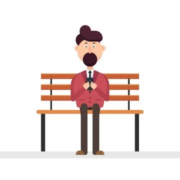 Man character using smarphone on the bench vector illustration Stock Illustration