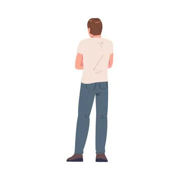 Man Character in White Sweatshirt Standing Back View Vector Illustration Stock Illustration