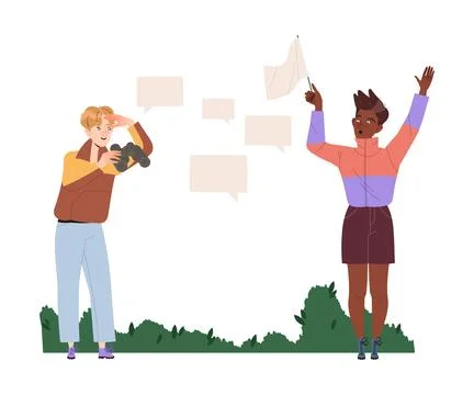 Man Characters Looking in Binoculars and Waving White Flag Having Connections Stock Illustration